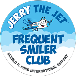 "Jerry the Jet Frequent Smiler Club" circular sticker design