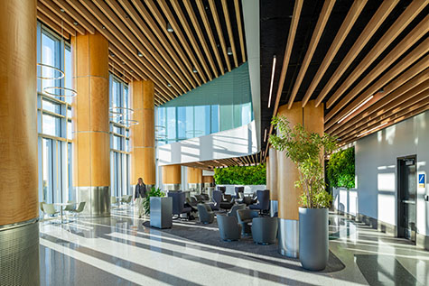 Interior of Concourse A showing seating and a large window